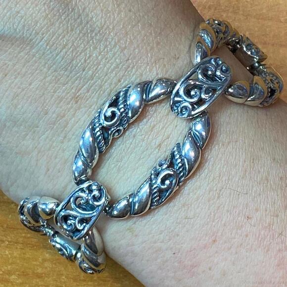 Carolyn Pollack Sterling Silver Decorated Foldover 5 Link Bracelet For Women - Picture 1 of 10